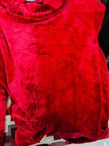 Imported Turtleneck Red Velvet Top