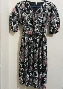 Floral Print  Balloon Sleeves Midi Dress