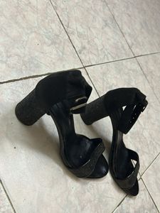 Black Glitter Block Heels