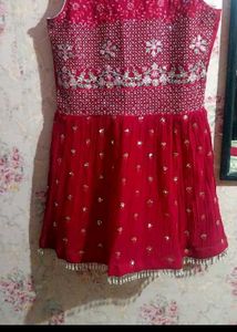 Red Embroidered Sharara Set