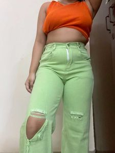 Trendy Neon Ripped Jeans – Adjustable Waist