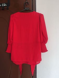 Red V-Neck Blouse