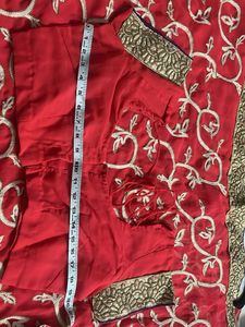 Dark peach embroidered saree