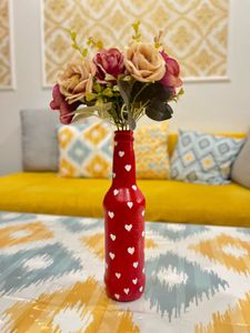 Red Heart Handpainted Glass Bottle Vase