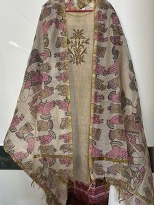 Brown Embroidered Kurta set with madhubani dupatta