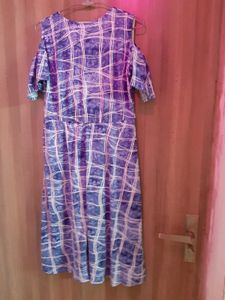 Blue Plaid Cold Shoulder Dress