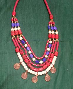 Red Blue And White Bohemian Necklace