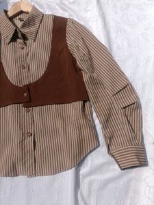 Builtin Vest Brown Shirt