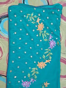 Teal Embroidered Saree