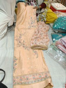 Peach Embroidered suit Set