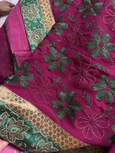 Floral Embroidered Purple Saree