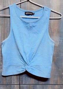 Sassafas Sky Blue Front Knot Crop Top