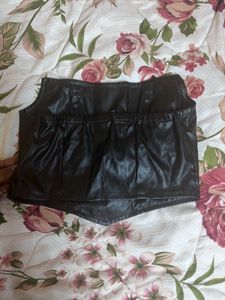 Black Faux Leather Corset Top