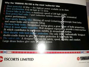 Yamaha RX100 Original Brochure From 1987