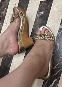 Gold Embellished Slide Sandals