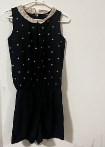 Cute Black Romper with Lace Collar