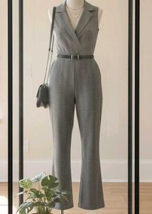 office Grey Sleeveless Jumpsuit