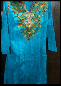 Embroidered Blue Straight Kurta