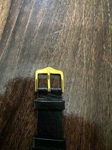 Titan Gold-Tone &amp; Black Leather Strap Watch