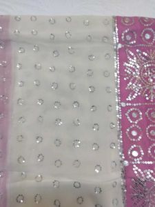 Pink And White Georgette Saree