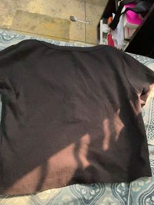 Black Ribbed Button Tee