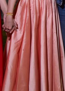 Peach Color Organza Tissue Gown with Smart Work
