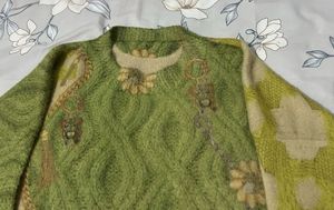 Green Floral Knit Sweater