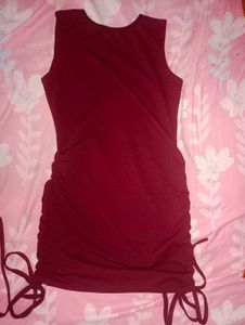 Maroon Bodycon Mini dress With Side Drawstrings