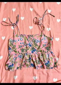 Shein Floral Print Tie-Strap Crop Top