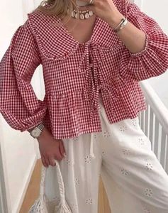 Red Gingham Tie-Front Top