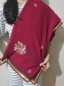 Maroon Embroidered Dupatta