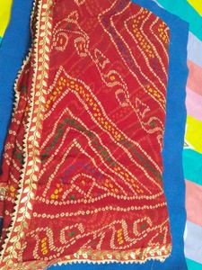 Beautiful Red Chunri Saree With Gottapatti Border