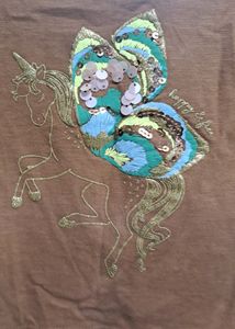 Embellished Unicorn Tshirt- Brown