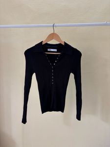 Zara Ribbed Button-Up Top
