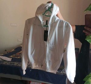 White Cropped Zip Hoodie