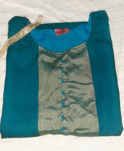 Peacock Blue Kurta With Golden Works.