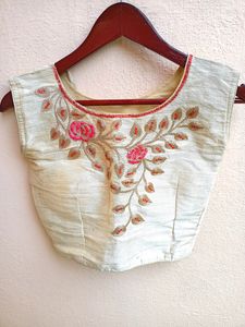 Zari Embroidery Blouse With Red Stone Work