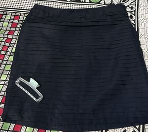 Navy Pleated A-Line Skirt