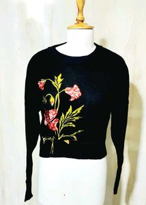 Embroider Floral Black Sweater size-36-38