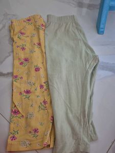 Girls' Floral & Solid Leggings Duo