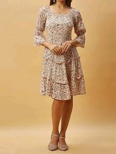 Mystic Pink Printed A Line Dress