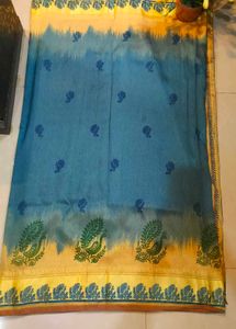 Elegant Blue & Yellow Saree
