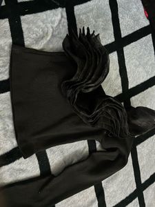 Chic Black Ruffle One-Shoulder Top