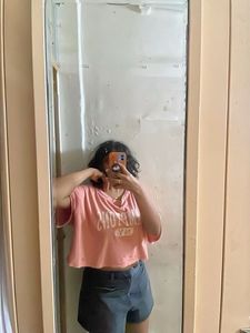 Boyfriend Oversized Pink Cropped Top