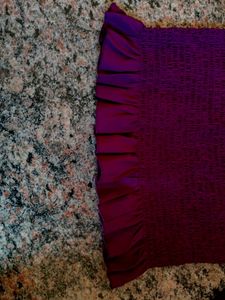 Korean Purple Crop Top With Balloon Sleeves