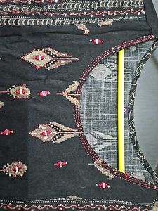 Black Foil Printed Dress With Front Chains