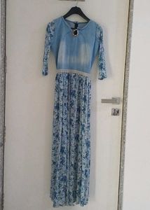 Denim Floral Maxi Dress