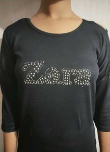 Zara Black Cold Shoulder Rhinestone Top