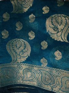 Teal &amp; Gold Brocade Saree