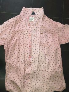 Pure Cotton Fabric Pink Feather Printed Shirt